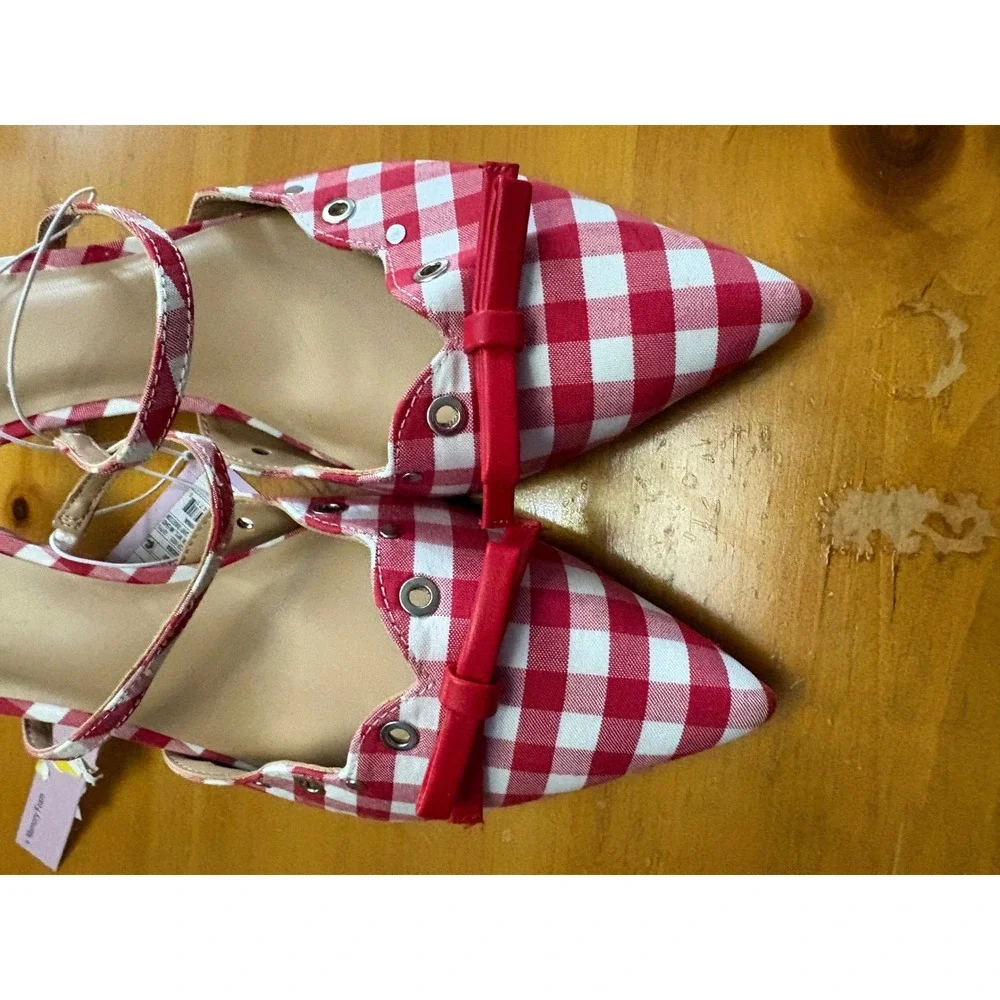 Wild Fable Lysandra Gingham Eyelet Kitten Heels Red White Bow Pumps Womens 7.5